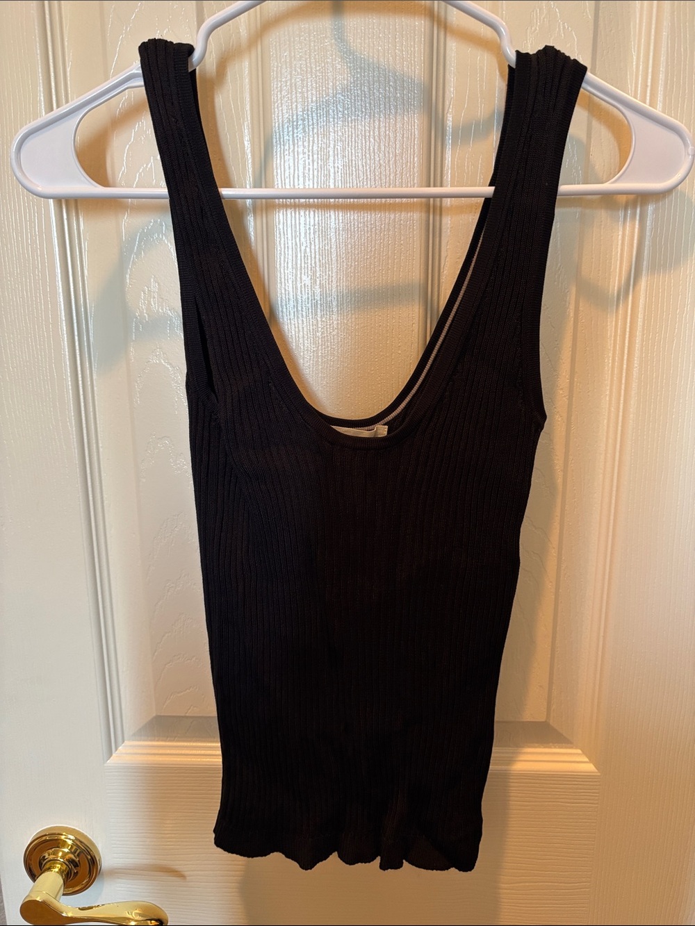 Boden Black Ribbed Tank Top Knit Deep Scoop Neck Cami Womens Medium